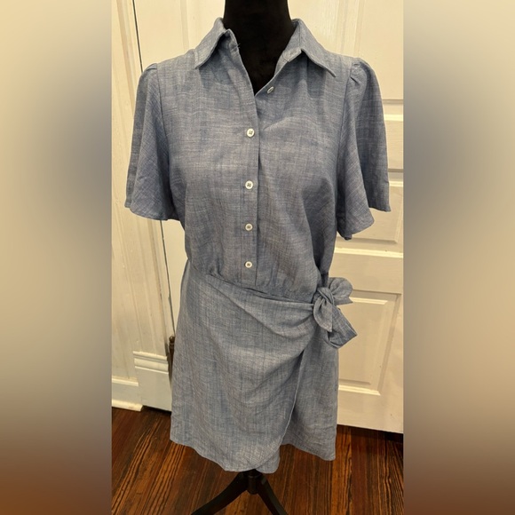 FRNCH Paris Linen Blend Denim Wrap Tie Waist  Dress Size Sm rn 159143 - Picture 1 of 9